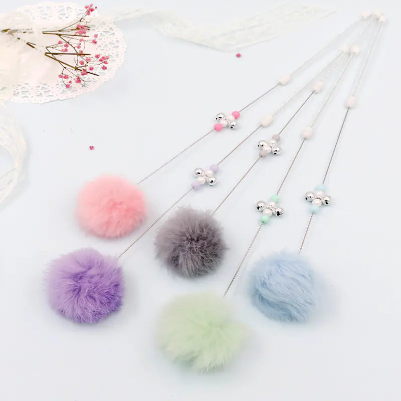 Cat Teaser Wand with Bell Toy with Colorful Pom Pom