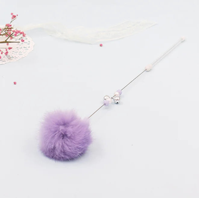 Cat Teaser Wand with Bell Toy with Colorful Pom Pom