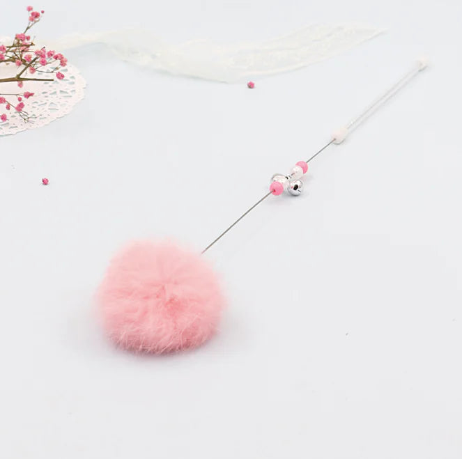 Cat Teaser Wand with Bell Toy with Colorful Pom Pom